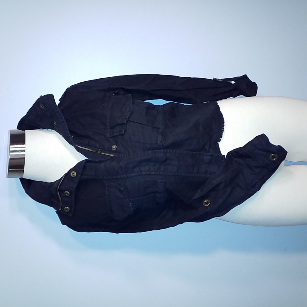 AEROPOSTALE JACKET BLACK ZIP SNAP DENIM Sz XS Rolled Sleeve Pretty Little Liars
